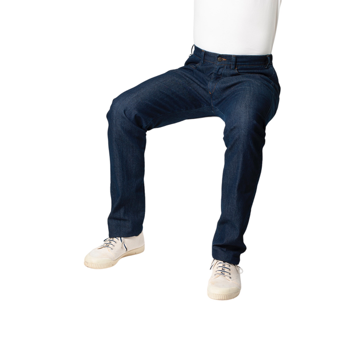 Wheelchair trousers with button and deep zipper - dark jeans