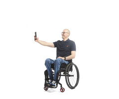 Wheelchair trousers with button and deep zipper - blue jeans