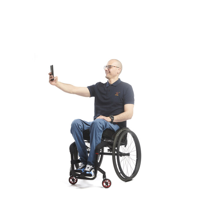 Wheelchair trousers with button and deep zipper - blue jeans