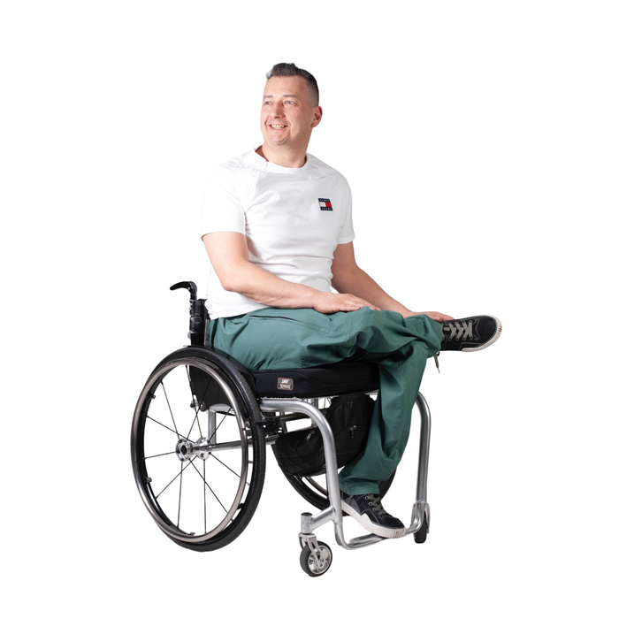 Pantalon pour fauteuil roulant avec fermetures éclair latérales - coton vert