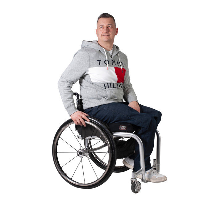 Wheelchair trousers with deep zipper and hook-and-eye closure - dark jeans