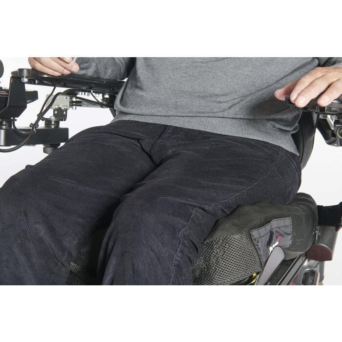 Wheelchair trousers with deep zipper - navy corduroy