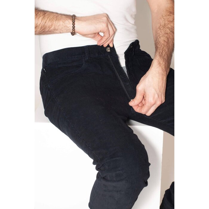 Wheelchair trousers with deep zipper - navy corduroy