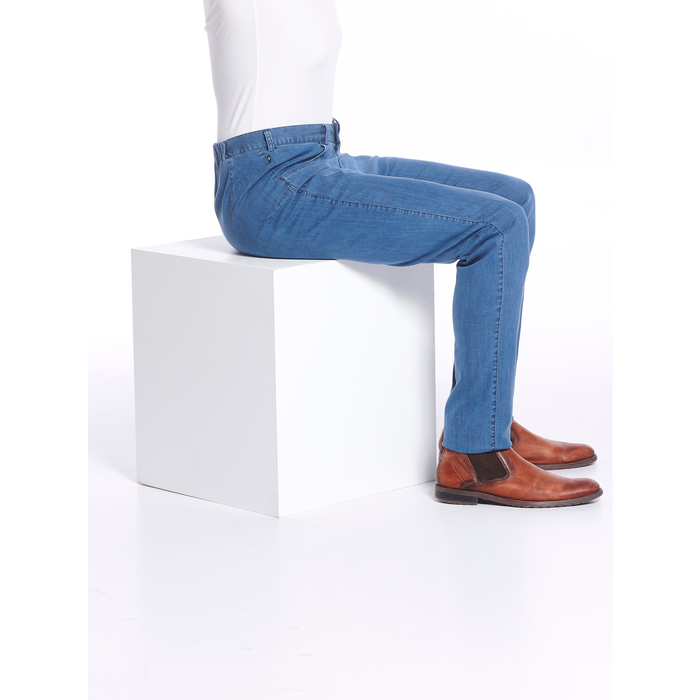 Wheelchair trousers with deep zipper and hook-and-eye closure - blue jeans