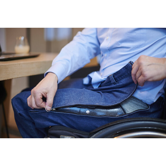 Pantalon pour fauteuil roulant avec fermetures éclair latérales - jeans bleus