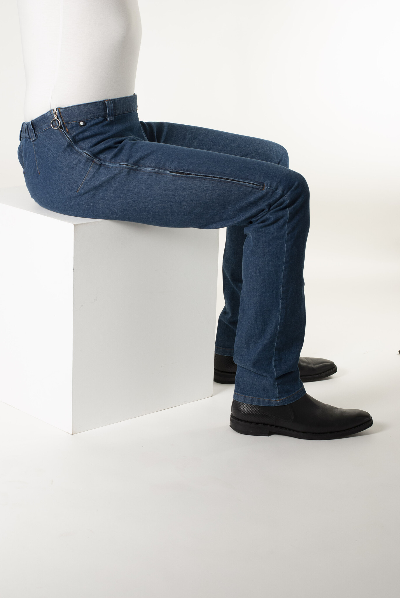 Rolstoelbroek met zijritsen - blauwe jeans