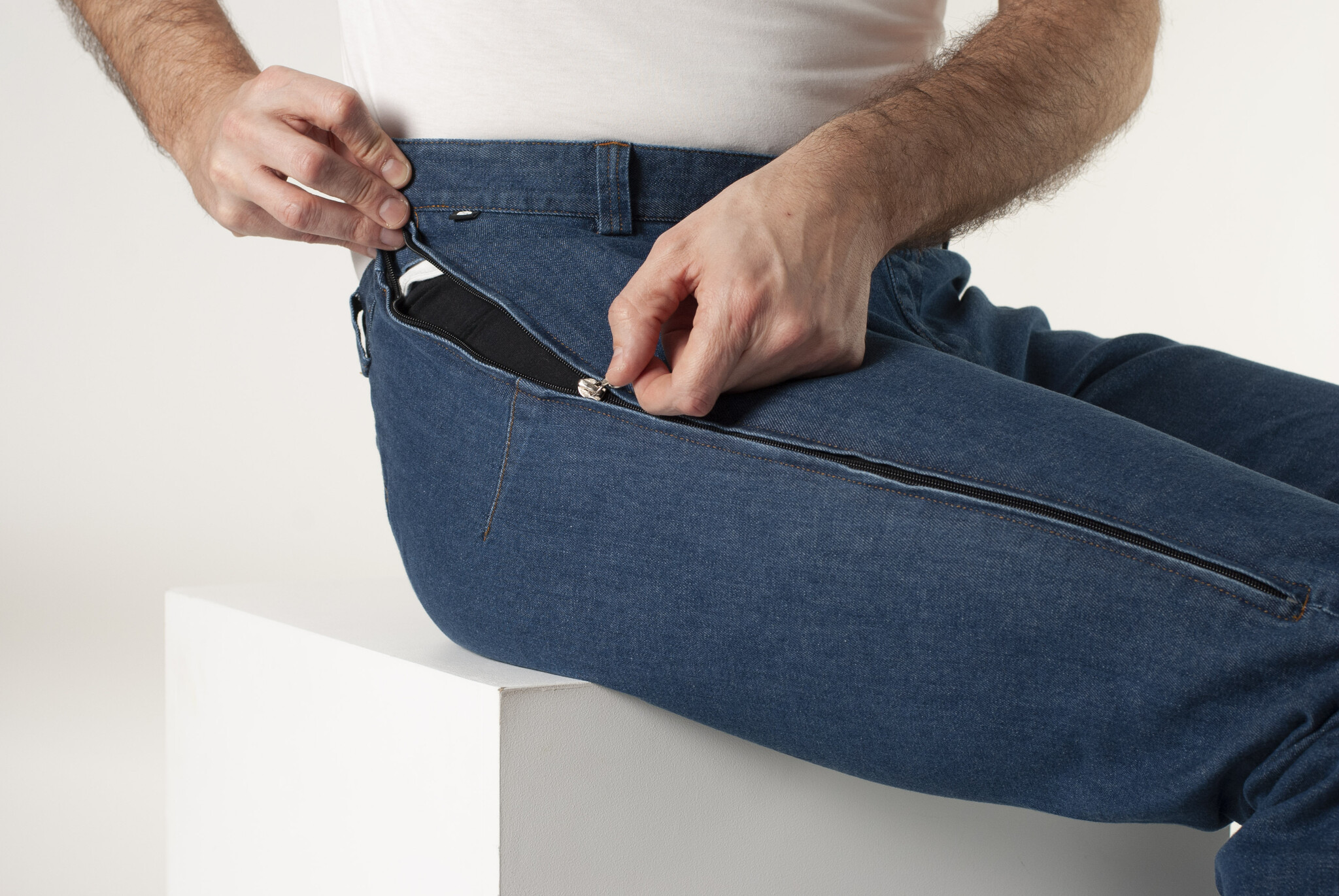 Rolstoelbroek met zijritsen - blauwe jeans