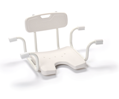 Adjustable hanging bath seat with backrest and recess
