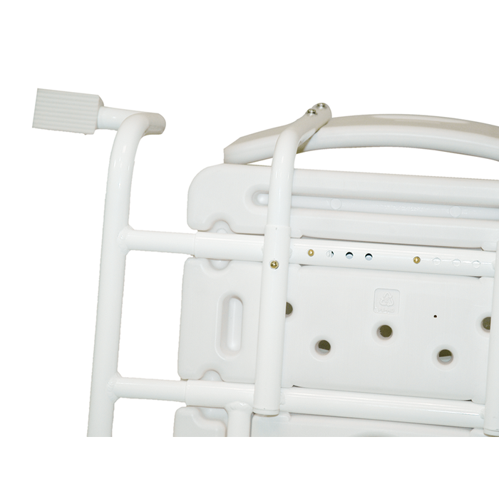 Adjustable hanging bath seat with backrest and recess