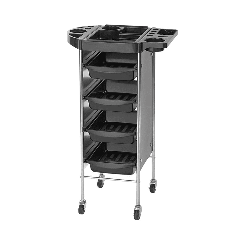 Chariot à 4 tiroirs pour coiffeur, noir