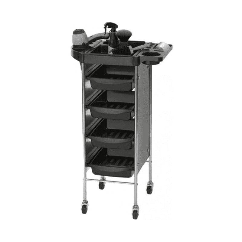 Chariot à 4 tiroirs pour coiffeur, noir