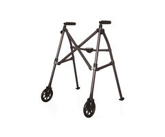 Foldable walking frame on wheels