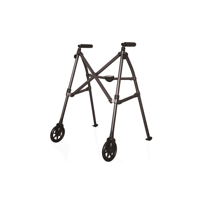 Foldable walking frame on wheels