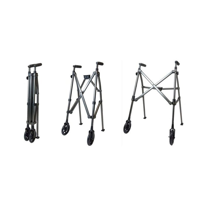 Foldable walking frame on wheels