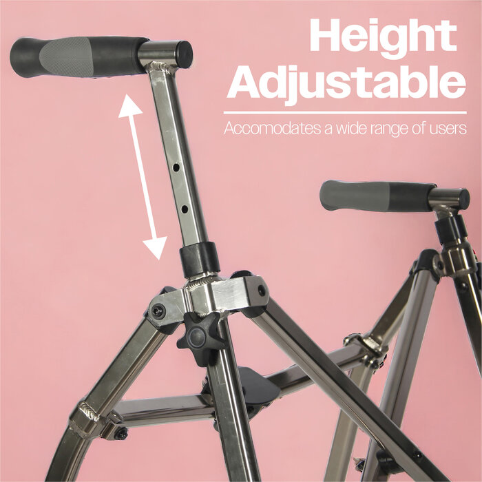 Foldable walking frame on wheels