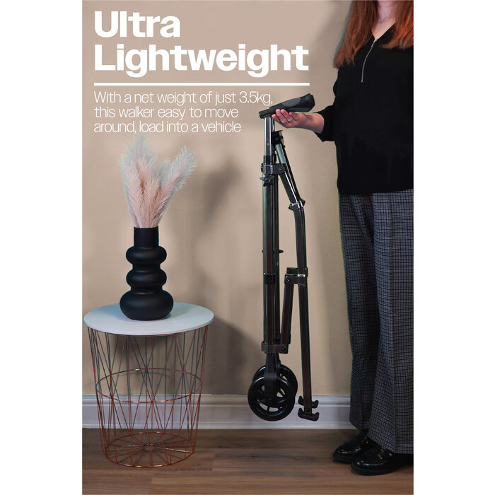 Foldable walking frame on wheels