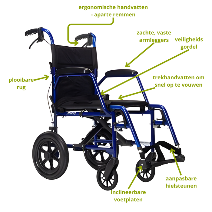 Transport chair foldable bobby - 2 widths