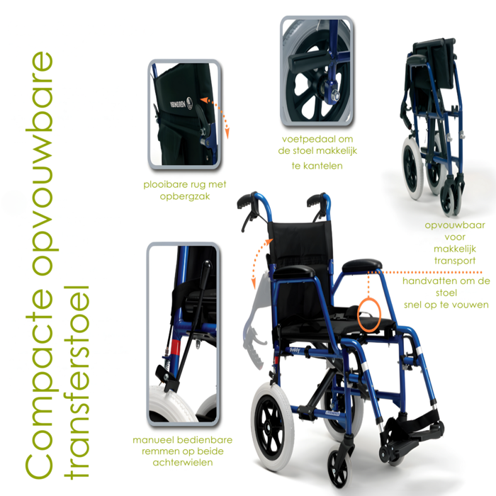 Transport chair foldable bobby - 2 widths