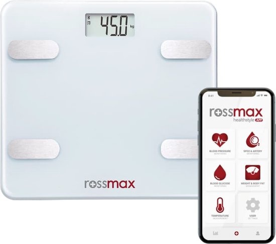 Pèse-personne numérique Moniteur de graisse corporelle Rossmax + Bluetooth