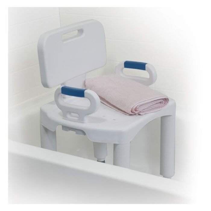 Chaise de douche Makemo avec accoudoirs et dossier, hauteur réglable.