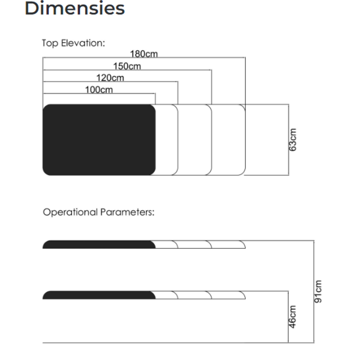 Elektrische aankleedtafel, 1-deling, versch lengtes