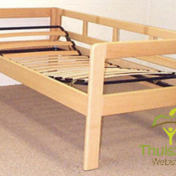 LIT FIXE EN BOIS VERNI, SANS SOMMIER A LATTES, 100 X 200 X 80 CM (HAUTEUR PLANCHER-BOITE A RESSORTS 45 CM)