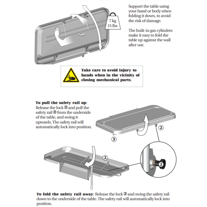 Civière de douche pour montage mural, pliable, matelas recouvert d'un film fermé avec trous de drainage