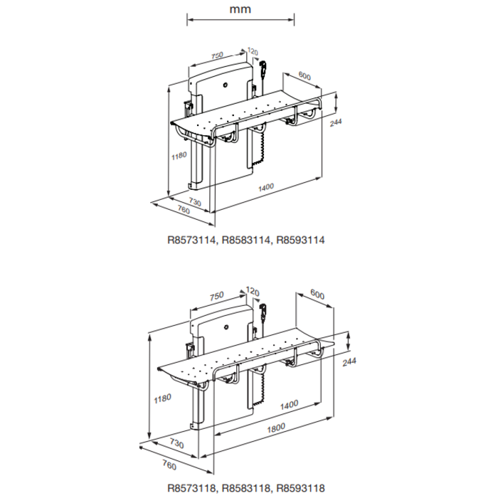Civière de douche - Différents modèles