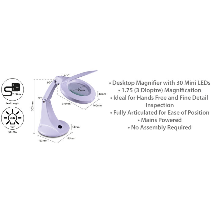 Eagle Desktop LED Twin Arm Illuminated Magnifier With Lens