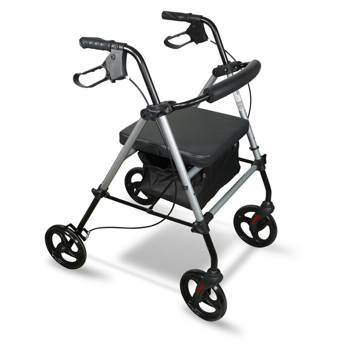 Lightweight four-wheeled rollator
