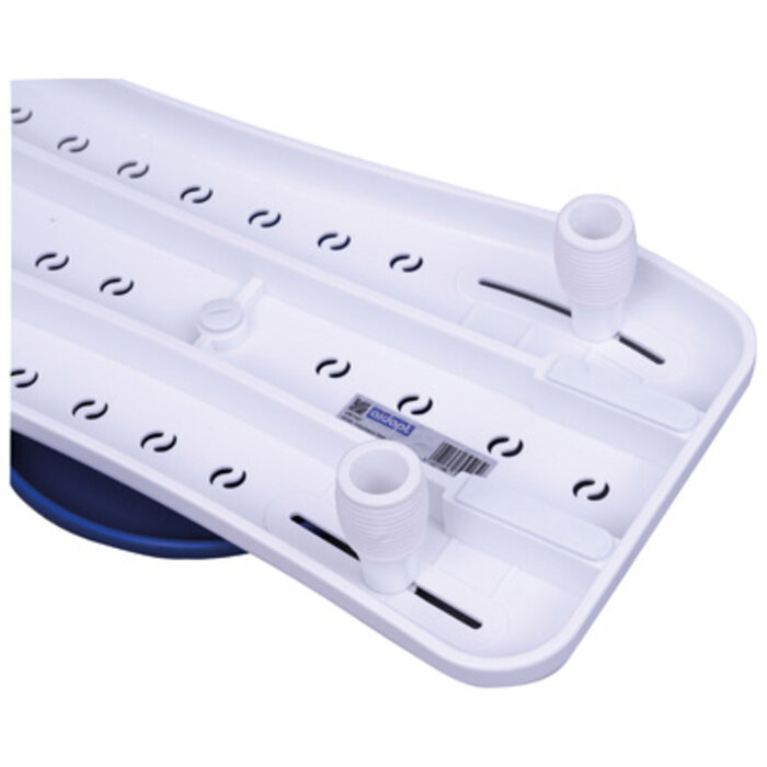 Width-adjustable bath board with integrated handle and swivel base