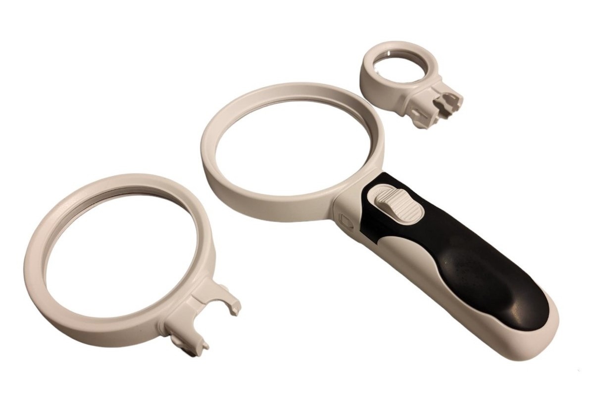 Handheld LED magnifier with 3 lenses