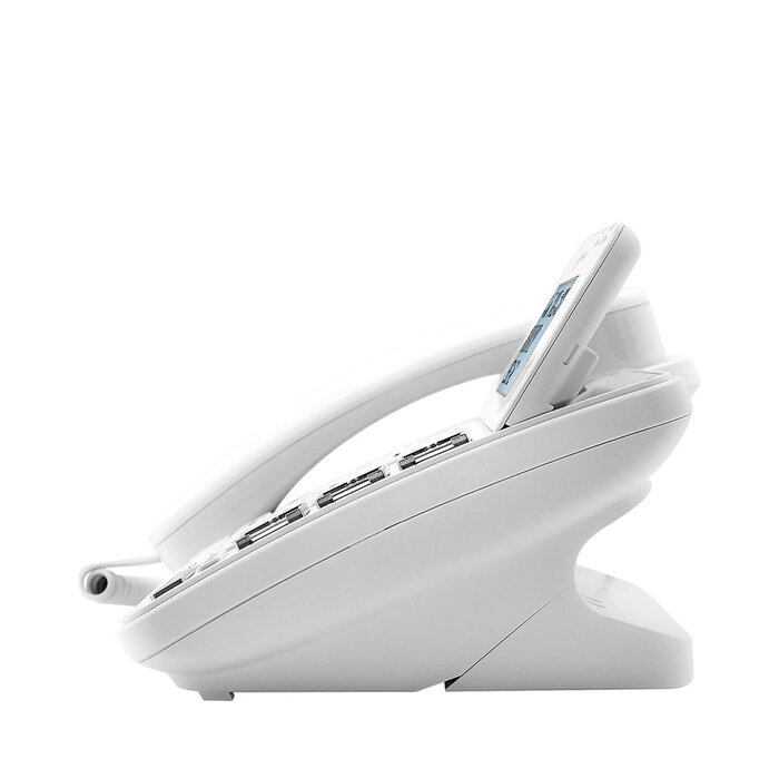 Landline telephone equipped with voice amplification