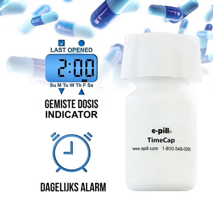 Pillbox with 24 alarms and 'last opened' notification