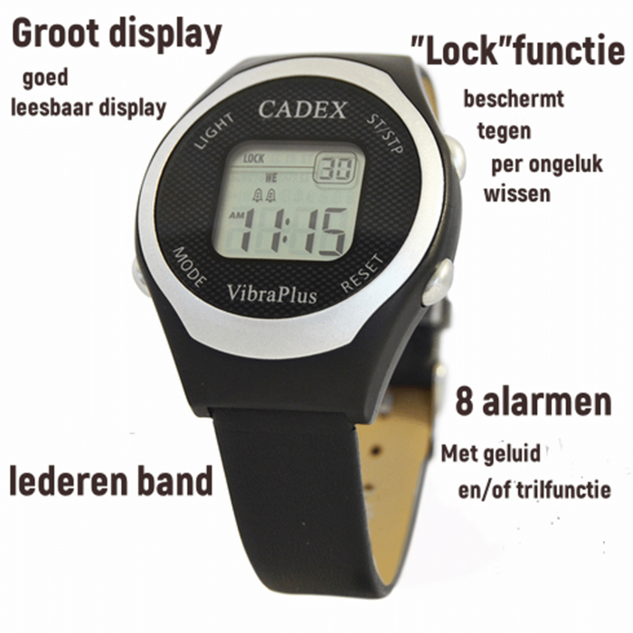 Cadex vibra plus medicine watch with 8 alarms