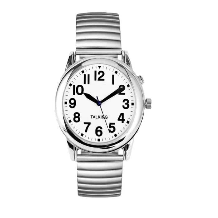 Montre analogique néerlandophone avec bracelet extensible en acier et 1 alarme - malvoyants (modèle femme/homme)