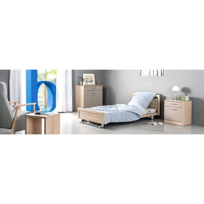 Floorline 15-80 bed, hoge panelen 51F, houten lattenbodem, 2 lange telescopische zijhekken