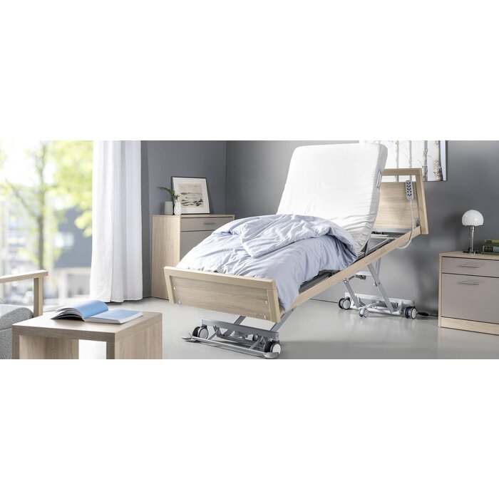 Floorline 15-80 bed, hoge panelen 51F, houten lattenbodem, 2 lange telescopische zijhekken