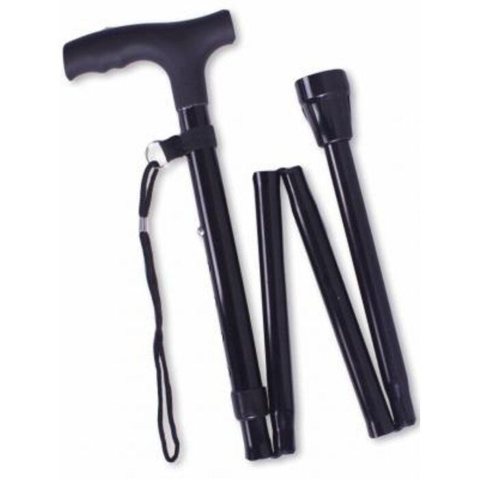 Black aluminum folding walking stick