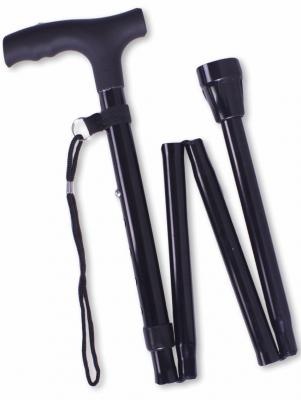 Black aluminum folding walking stick