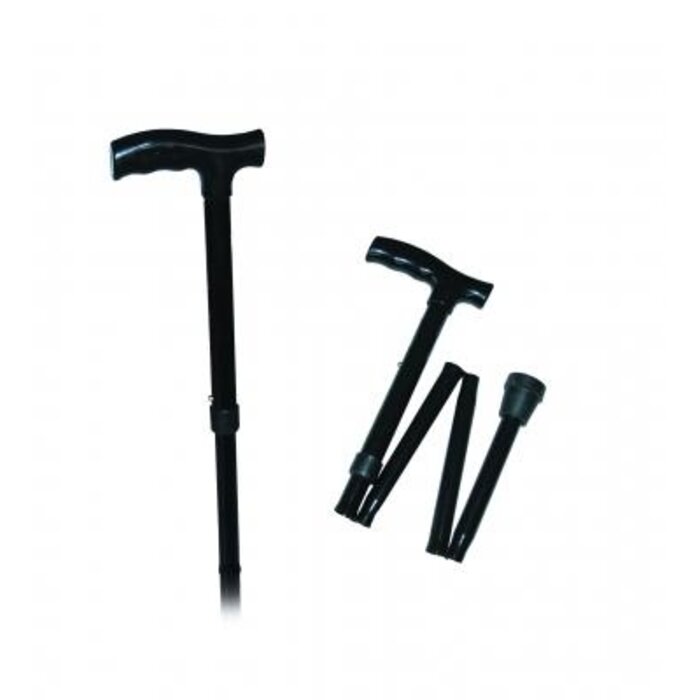 Black aluminum folding walking stick