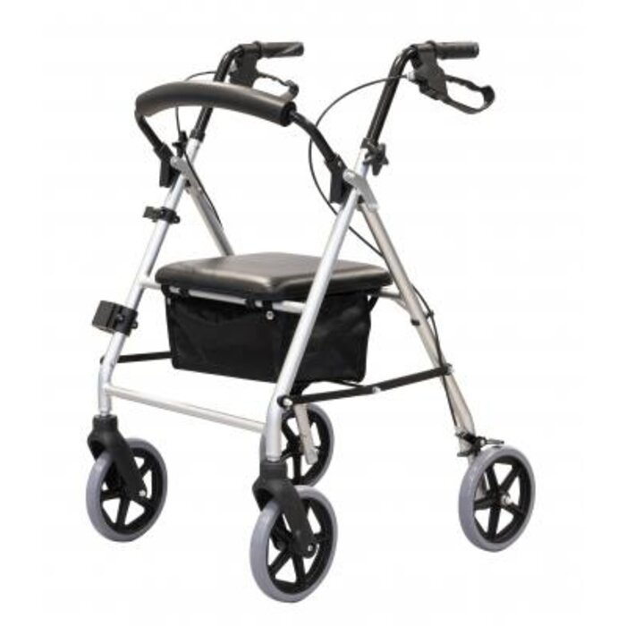 GCARE rollator 4 wheels, foldable, light gray aluminum