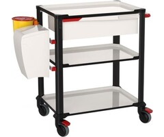 Pi-Nero trolley with 3 shelves with handle, black/white