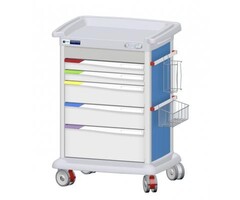 Preciso care trolley with 9 modules, height 110 cm, equipped with 5 drawers, colour: blue