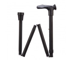 Folding walking stick comfort grip - black