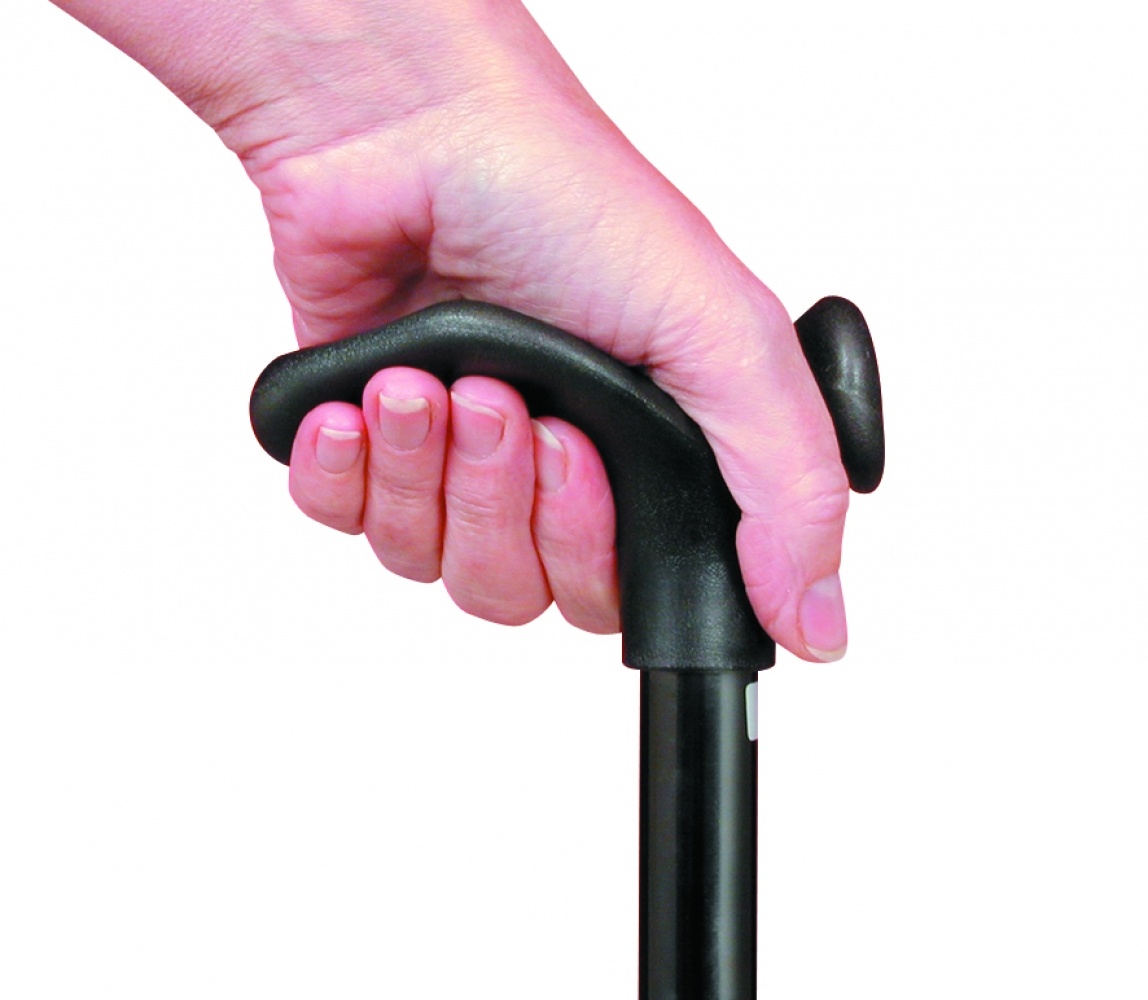 Folding walking stick comfort grip - black