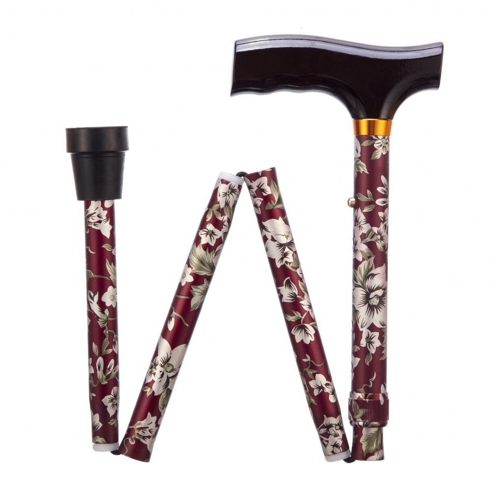 Folding walking stick - burgundy