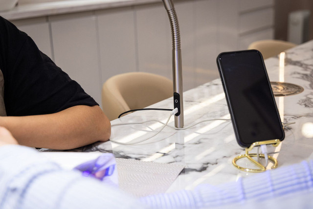 DAYLIGHT E35109 Slimline 4 dimmable LED table lamp in brushed steel