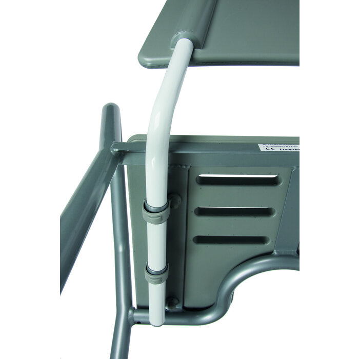 Lightweight aluminum shower chair with ergonomic armrests.
