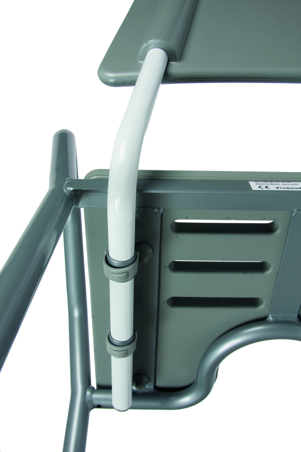 Lightweight aluminum shower chair with ergonomic armrests.